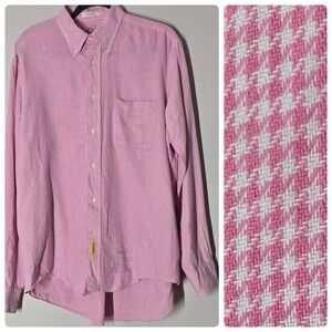 B.D. Baggies Men's Button Down Shirt 16 34/35 Pink Houndstooth Oxford Preppy